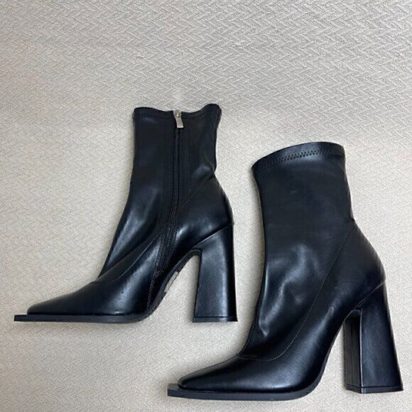 Princess Polly Mid-Calf Black Boots Women’s 6 Square Toe Block Heel Side Zipper - Picture 9 of 16